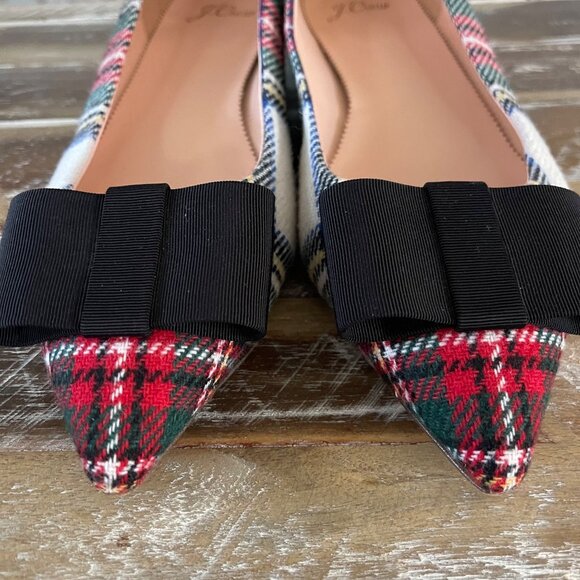 J Crew Women Flats Size 9.5 Tartan Plaid Bow Preppy Holiday Academia Classic - Picture 4 of 10